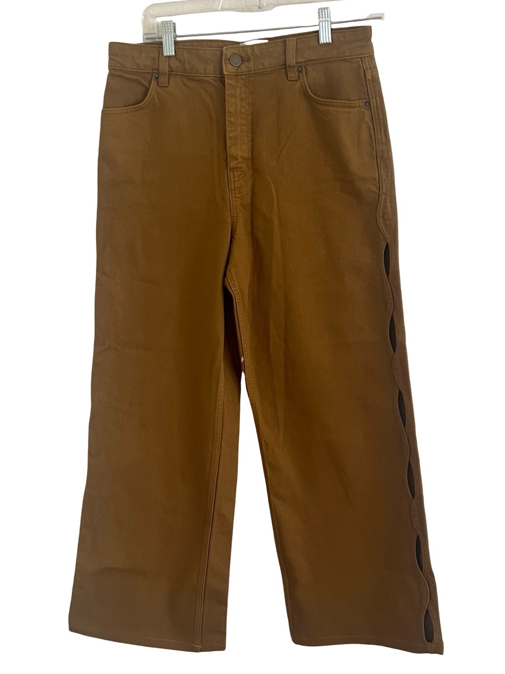Sézane x SEA NY Valentin trousers, Brown Straight-Leg Jeans with Side Cutouts